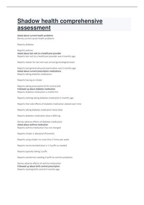 Shadow Health Comprehensive Assessment